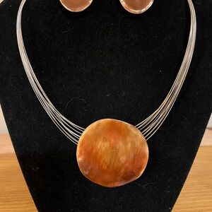 Vintage CHICO’s Multi-Strand Enameled Necklace w Matching Post Earrings 16”- 20”